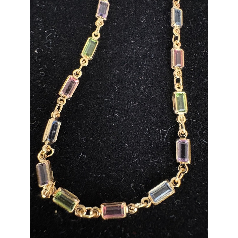 Multi-Color Baguette Gemstone Station‎ Necklace 18k Gold Filled Pastel 22 Inch